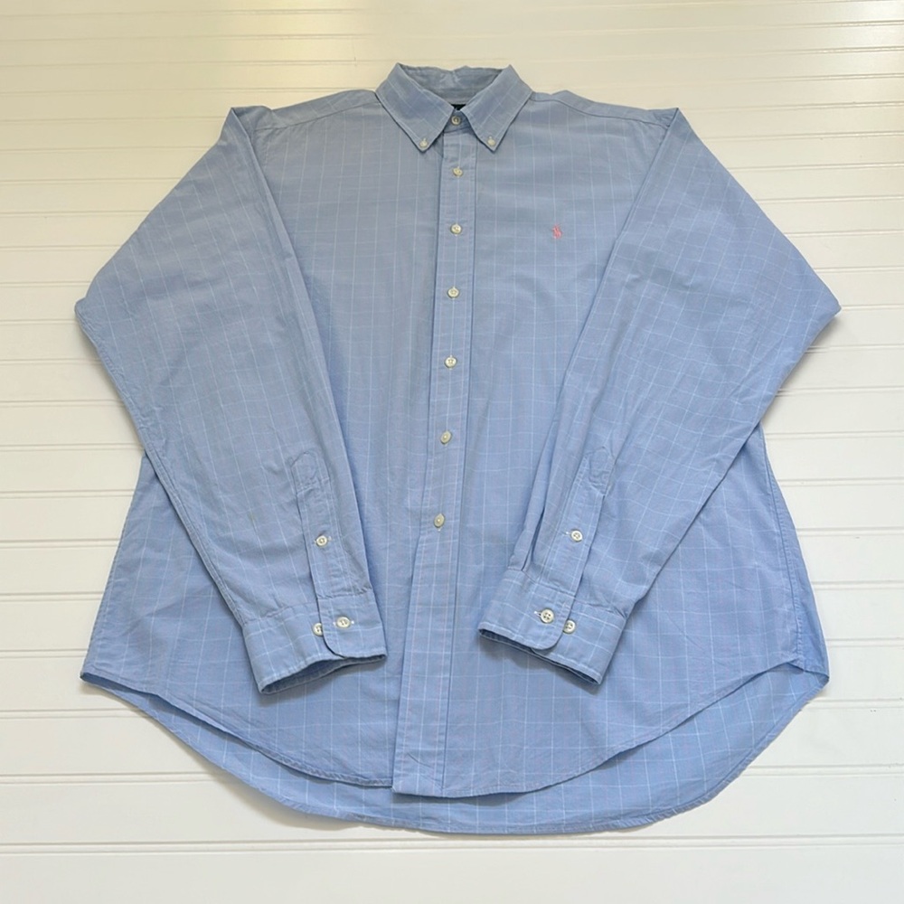 Ralph Lauren Blue Grid Check Button Down Mens Extra Large